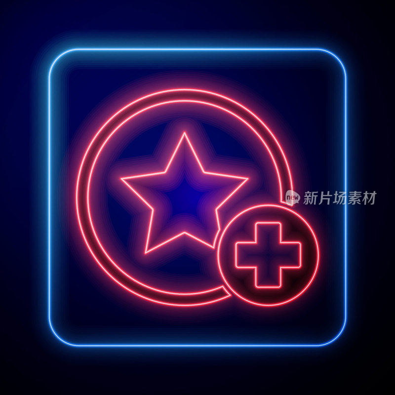 Glowing neon Star icon isolated on blue background. Favorite, best rating, award symbol. Add to concept. Vector Illustration